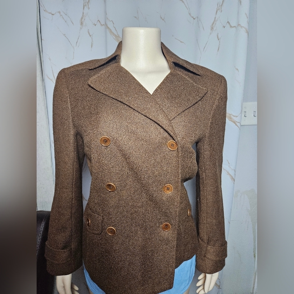 Theory Double-Breasted Brown Pea Coat